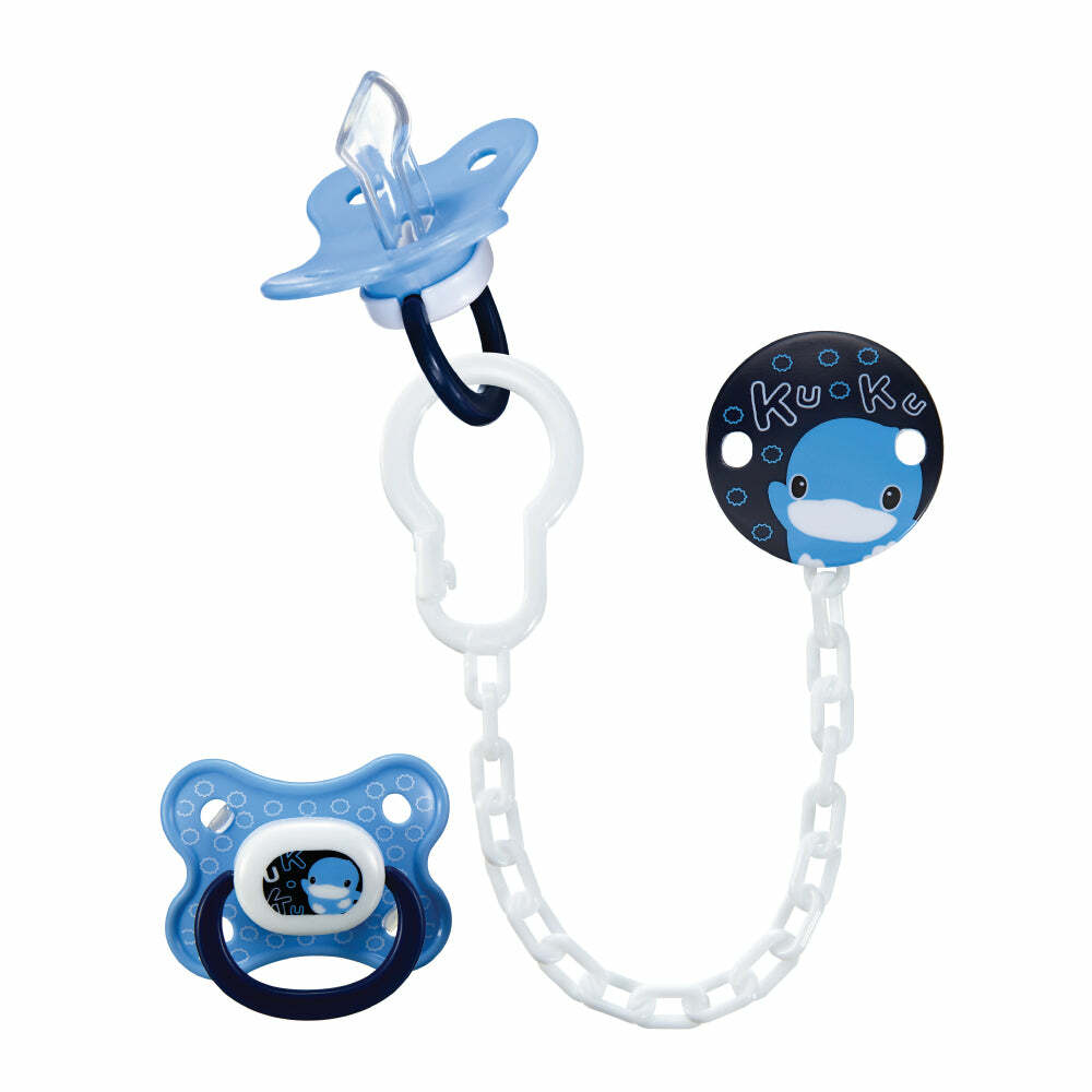 KUKU 繽紛樂奶嘴鍊 + 初生安撫奶嘴-深藍色