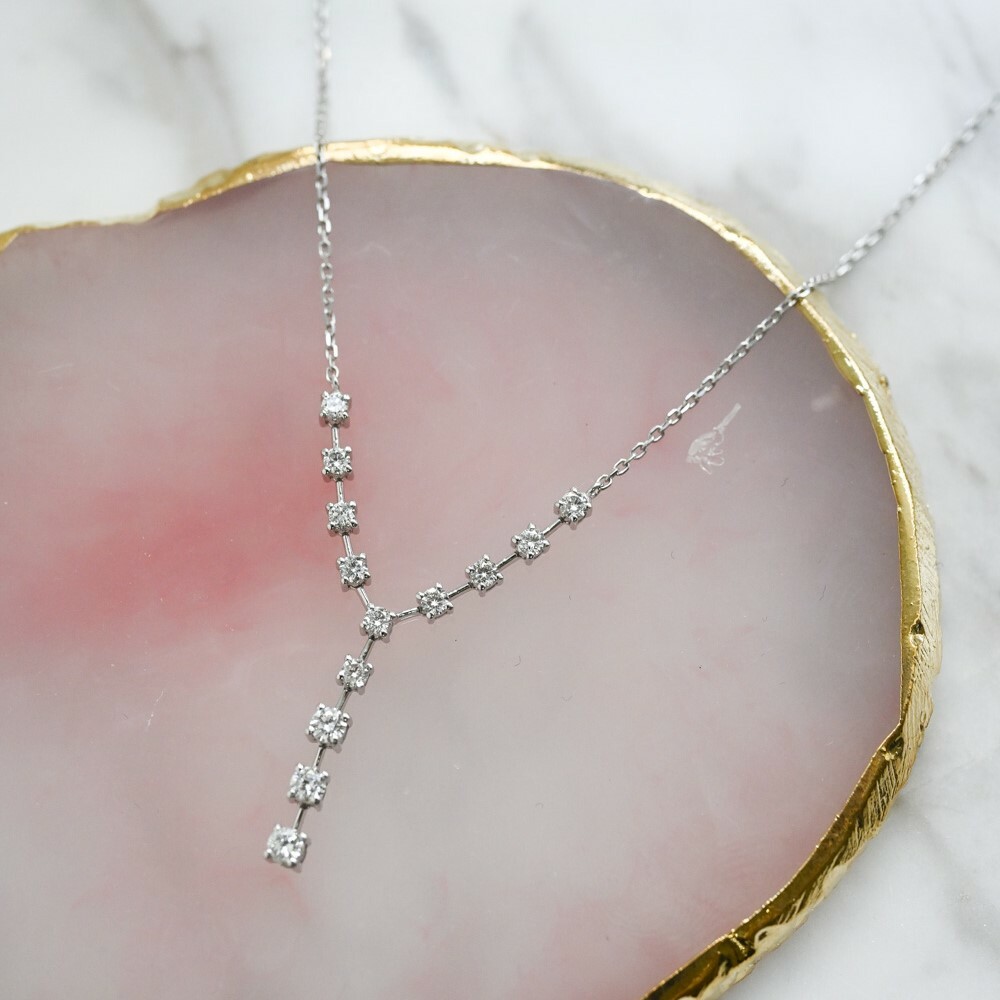 18K Y shape light wedding Diamond Necklace