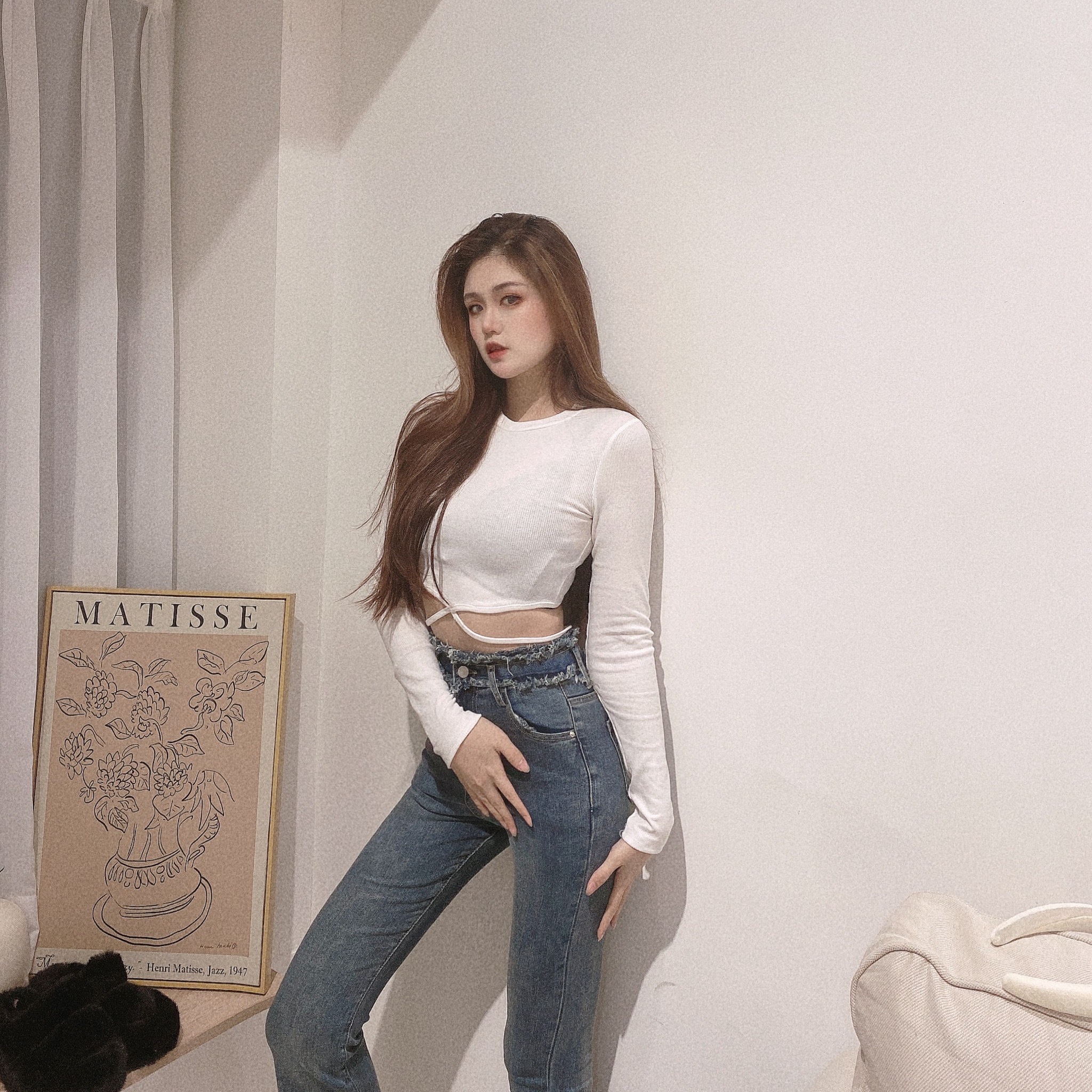 彈性螺紋綁腰上衣/五色