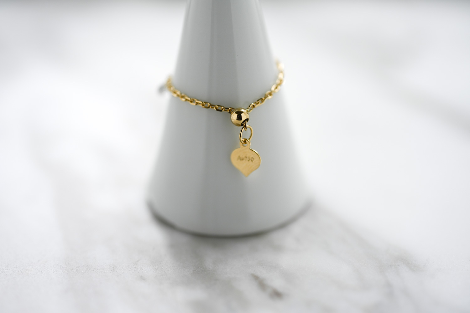 18K Mini Initial With Hanging Diamond Chain Ring