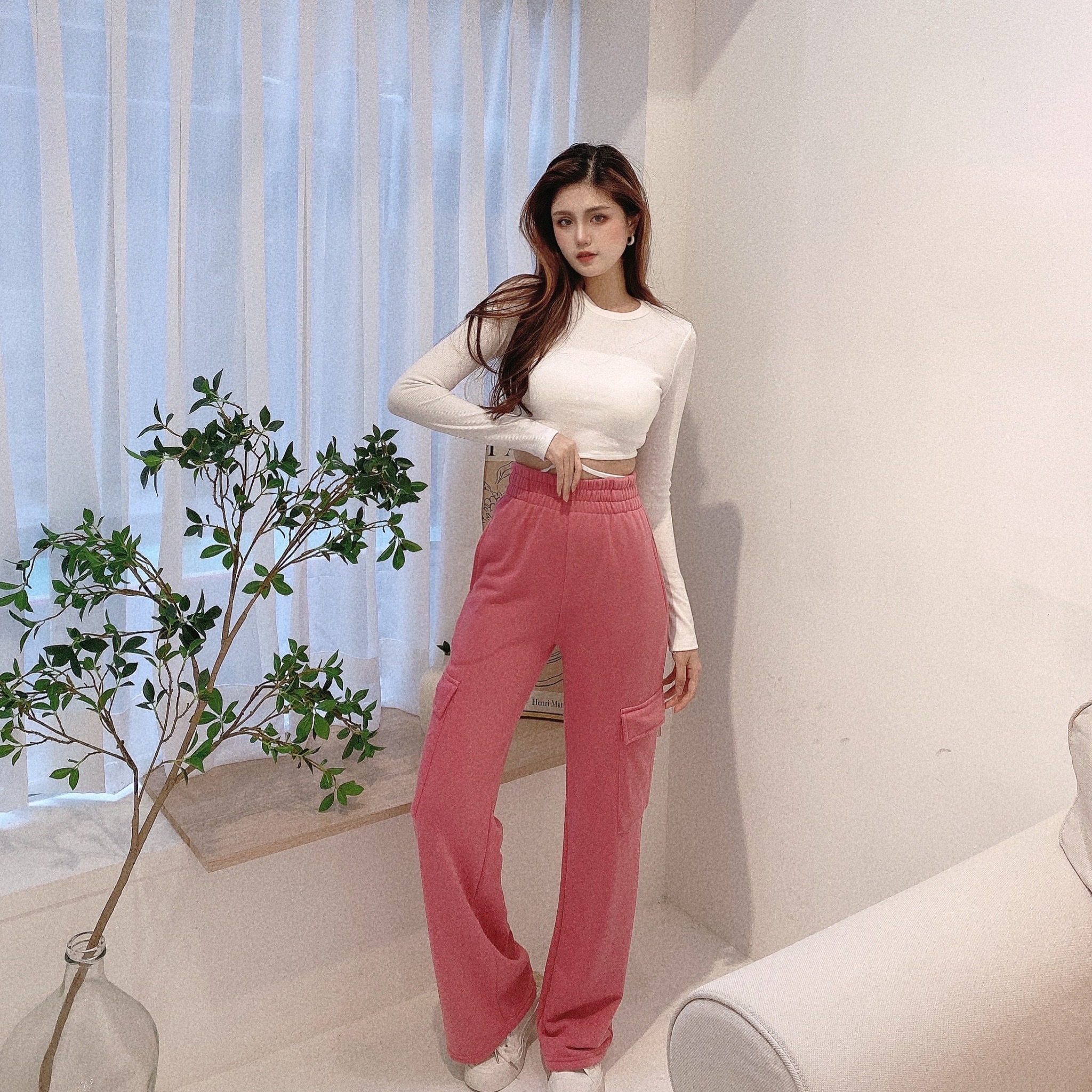 彈性螺紋綁腰上衣/五色