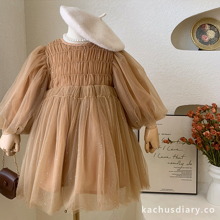 Korea brown puffy dress