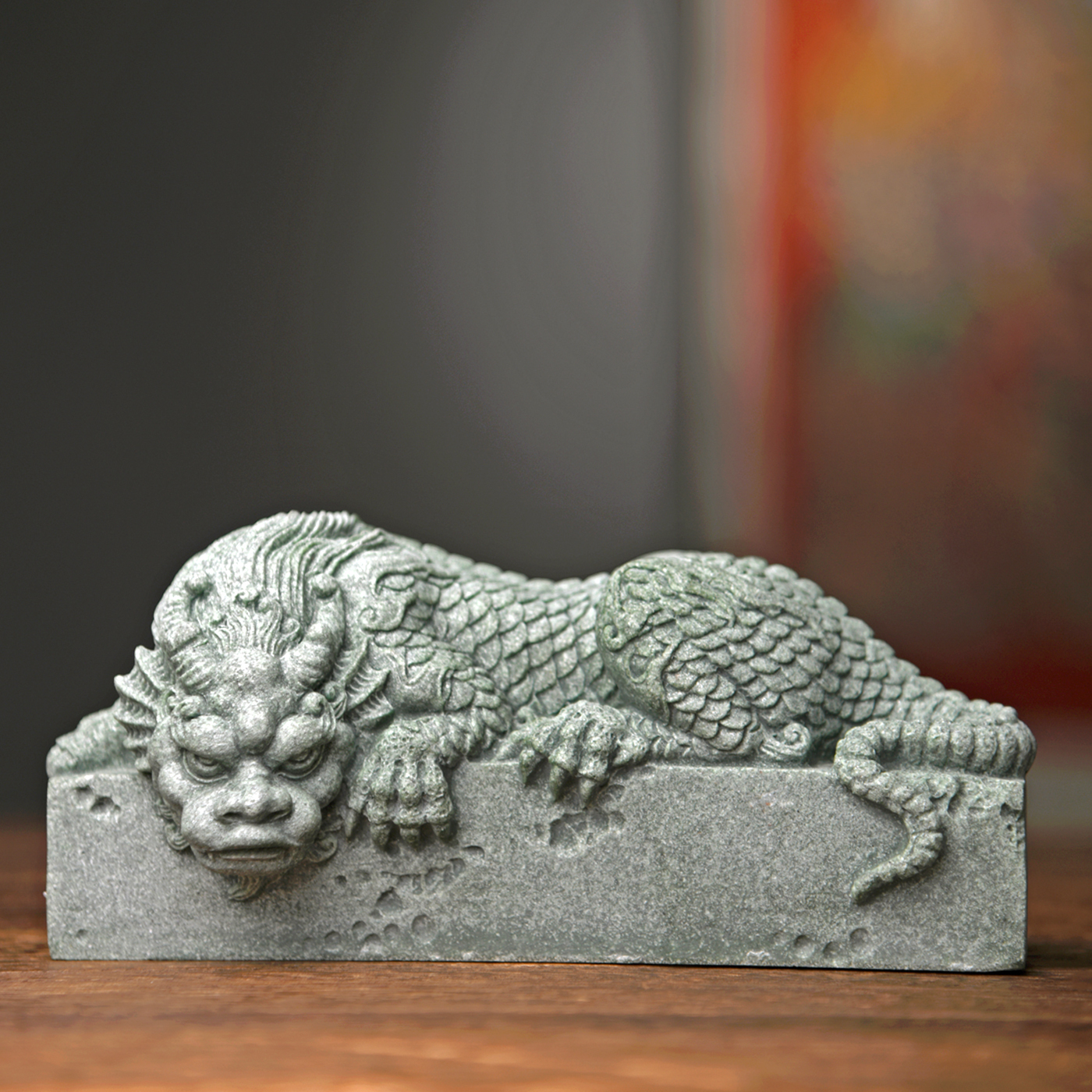 傳藝工坊- 『招財臨門Q版瑞獸盤龍柱』祥獸青砂石塑