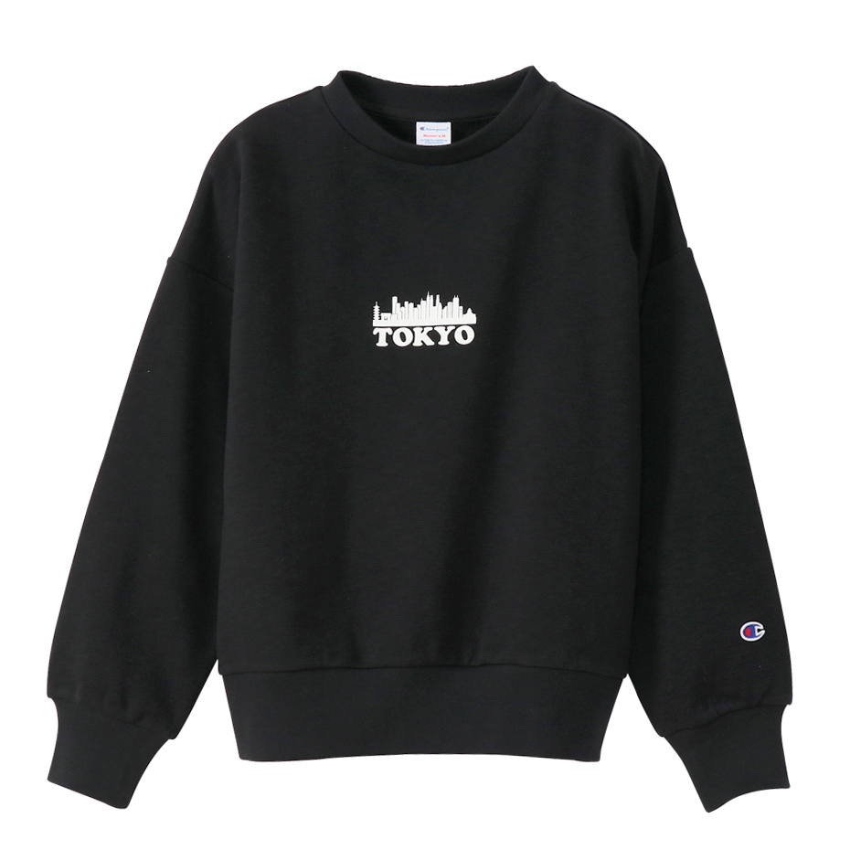 女款-Champion Women's 圓領Tokyo Logo長袖大學Tee-黑色（CW-U001-090）