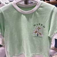 [S] MARK M FLORAL CROP TOP SHORT SLEEVE SHIRT,MINT, ME-IBE8892-MINT (SMKM33)