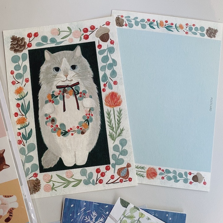 花圈貓咪 插畫明信片｜日本 4legs
