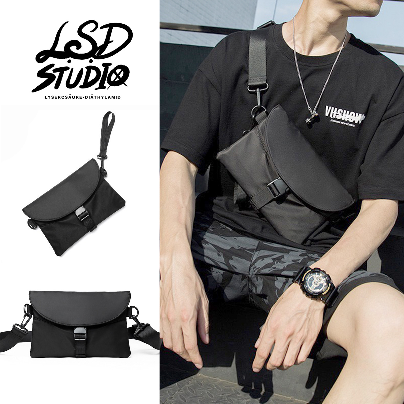 【BGMD004】純素面簡約韓版時尚手拿斜背扁包