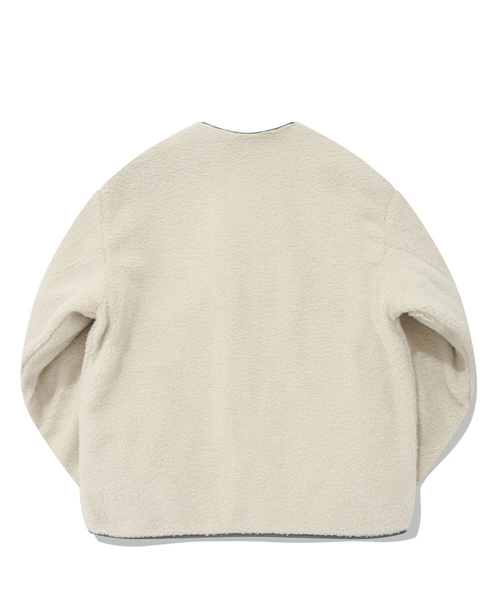 COVERNAT 雙面無領 羊羔毛 外套 夾克 象牙白/灰色