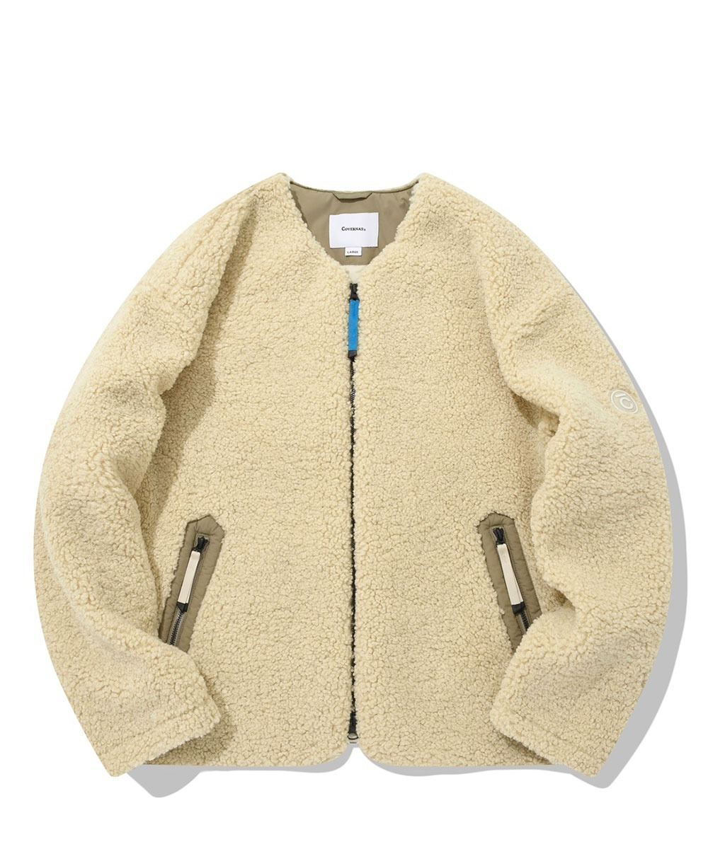 COVERNAT 抓絨無領夾克 象牙色