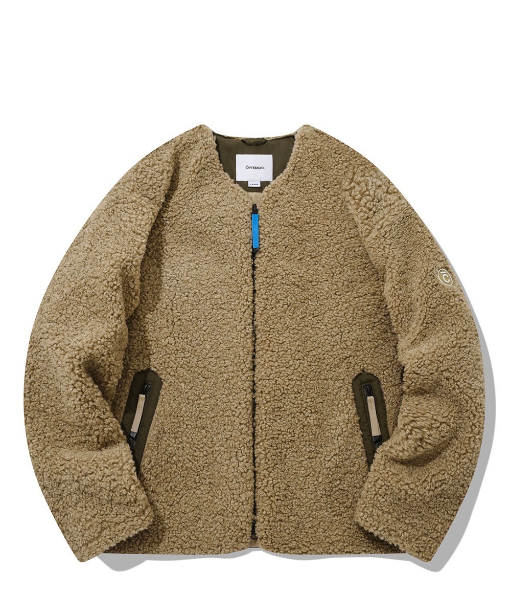 COVERNAT 抓絨無領夾克 米色