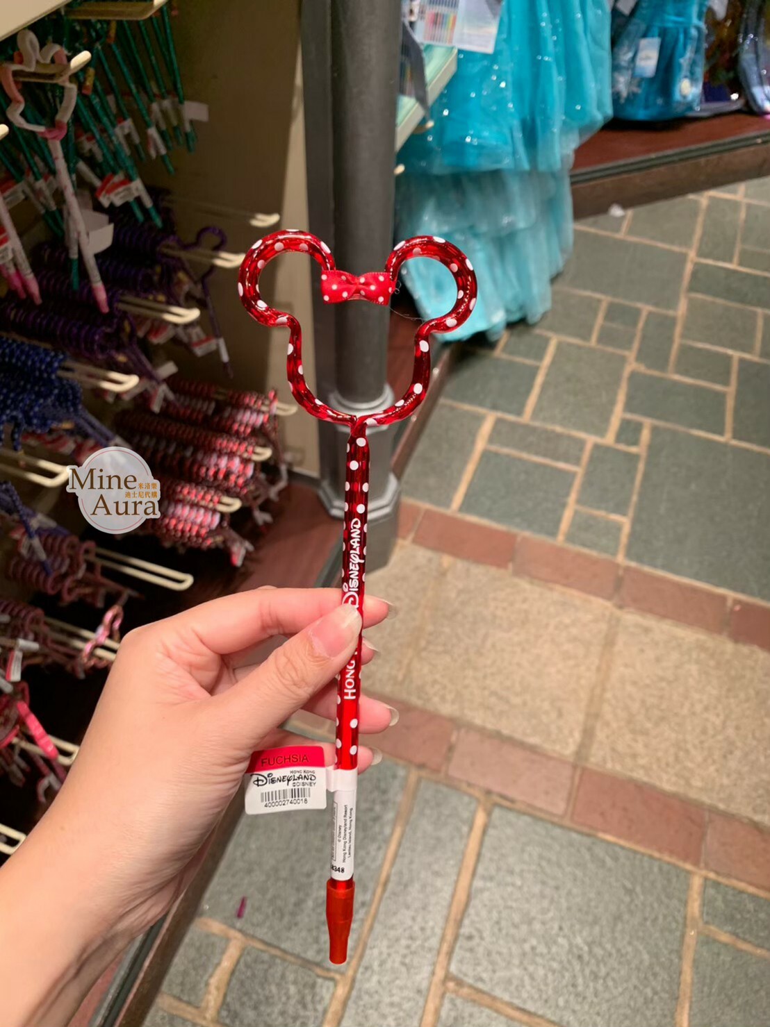 米妮 Minnie 紅色點點造型 簍空 造型筆 圓珠筆 -香港迪士尼樂園
