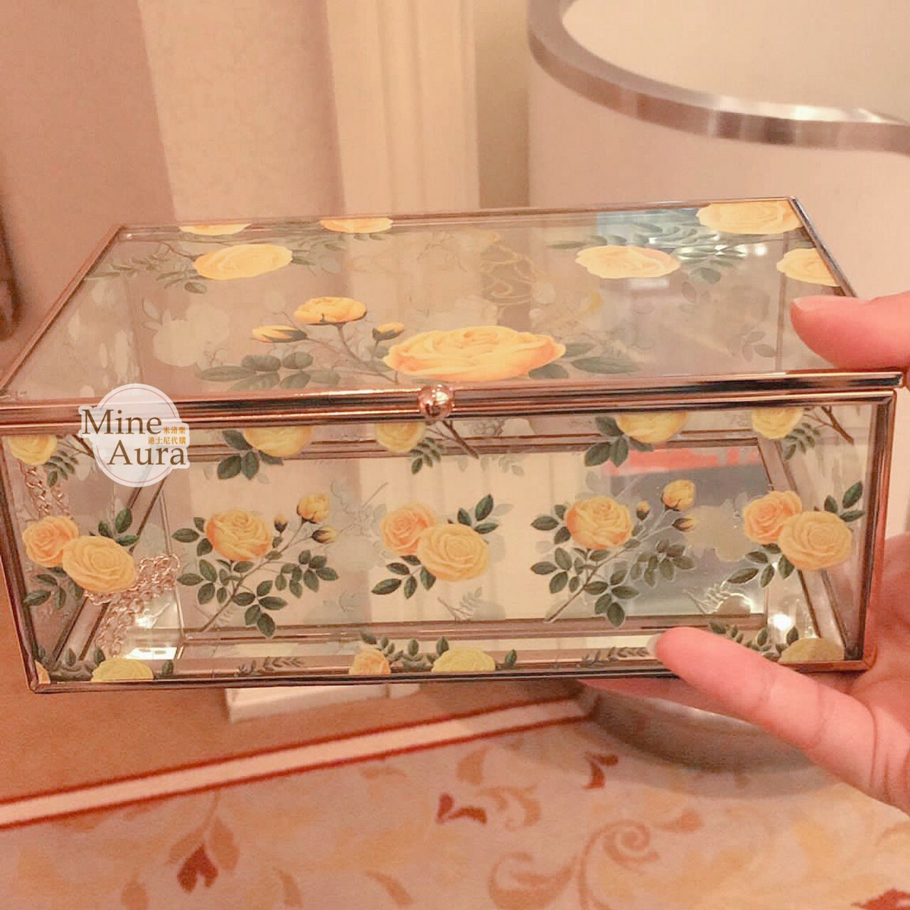 貝兒公主 Belle 燙金玫瑰花 珠寶首飾盒 飾品盒 美女與野獸 Beauty and the Beast -香港迪士尼樂園