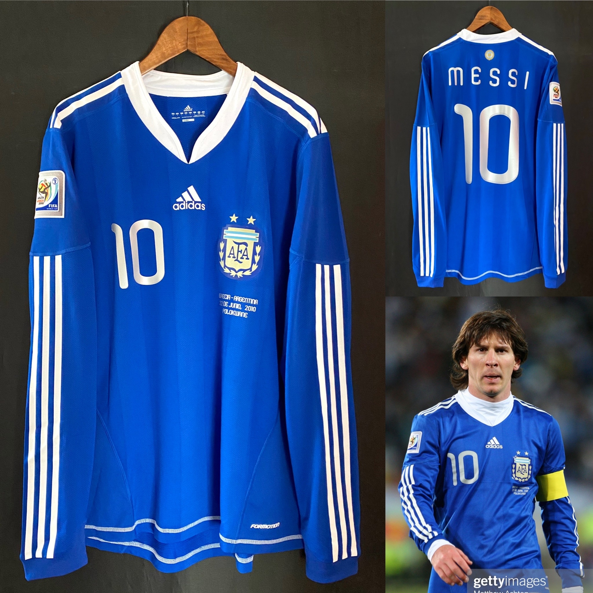 (Player Issue) Argentina 2010 World Cup Away L/S Formotion Player Issue Shirt #10 MESSI