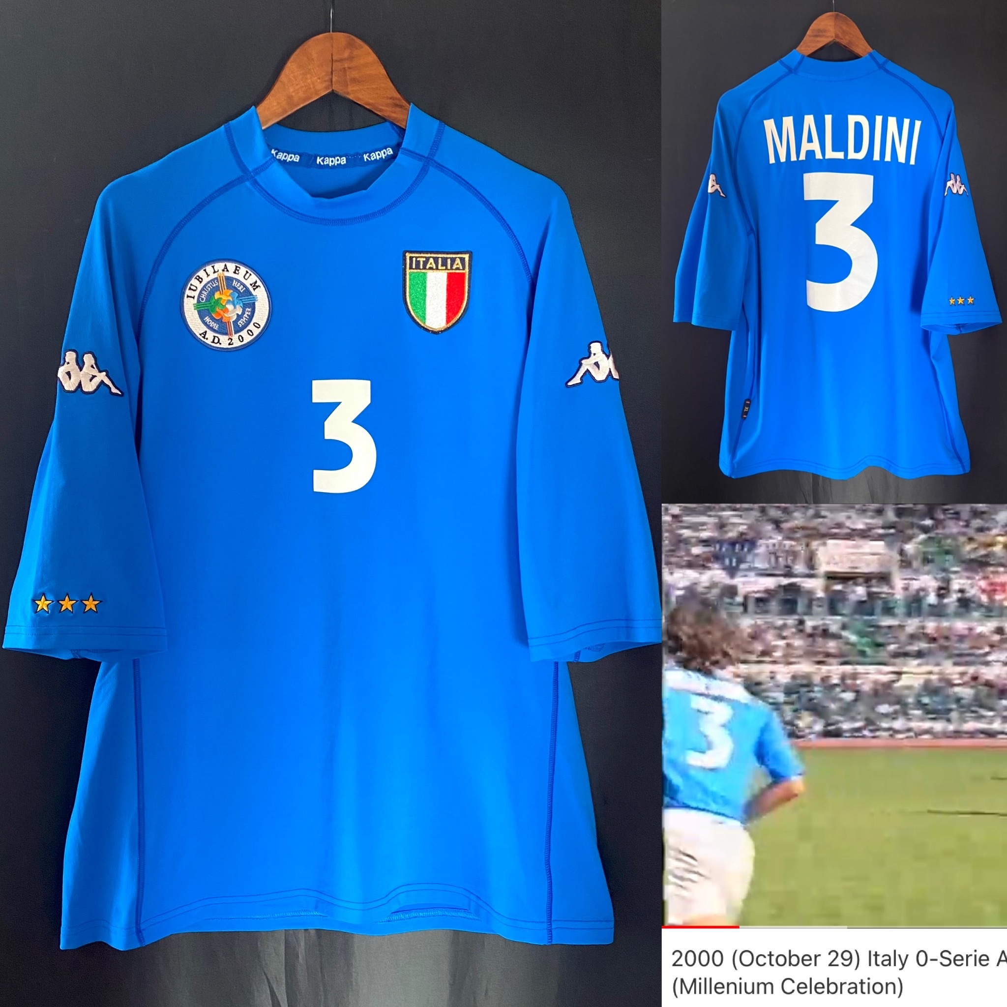(Match Issue) Italy 2000 Kappa Home Special Match Worn Shirt #3 MALDINI
