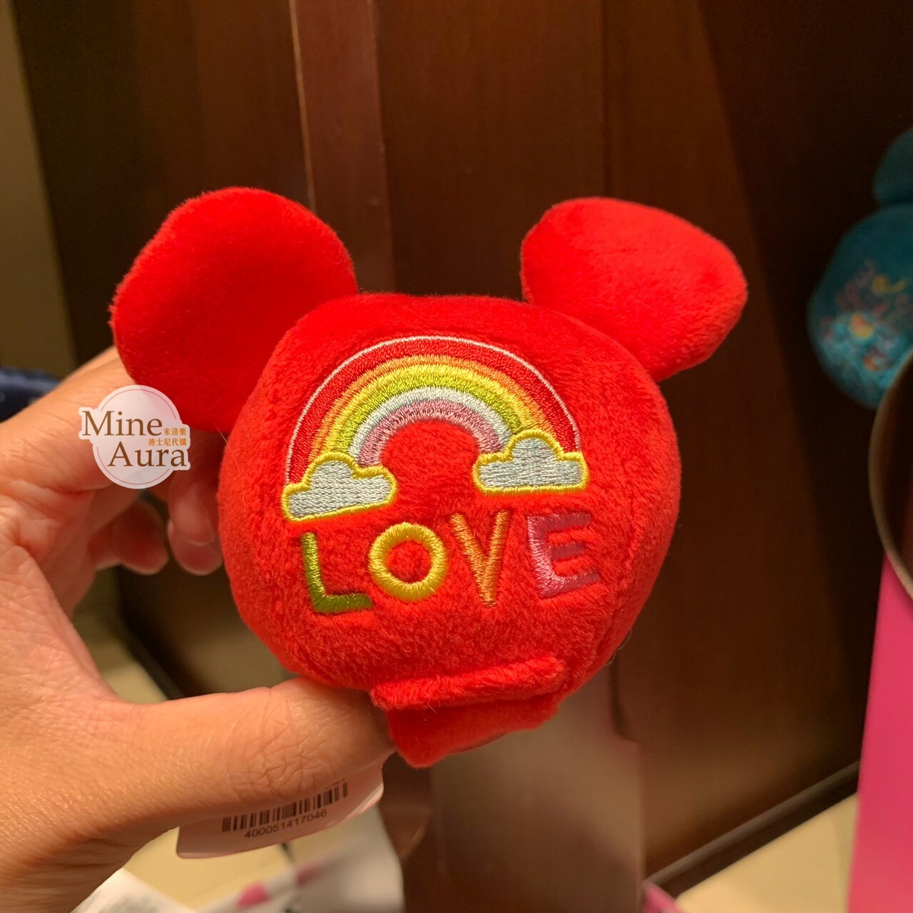 米奇 Mickey LOVE紅色米奇頭 絨毛 迷你公仔 娃娃 (搭配個人客製髮圈用) -香港迪士尼樂園