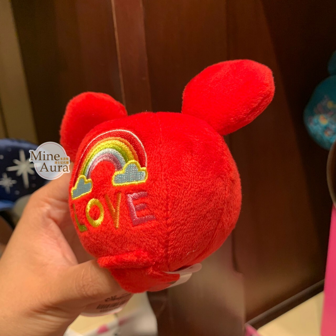 米奇 Mickey LOVE紅色米奇頭 絨毛 迷你公仔 娃娃 (搭配個人客製髮圈用) -香港迪士尼樂園