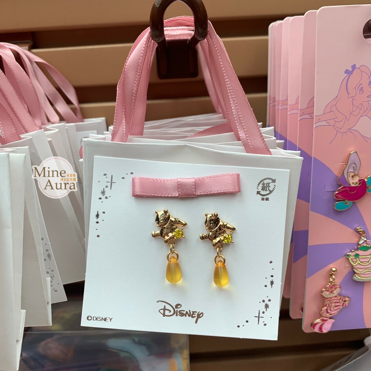 小熊維尼 Winnie the Pooh 黃鑽墜飾 造型 耳環 -香港迪士尼樂園