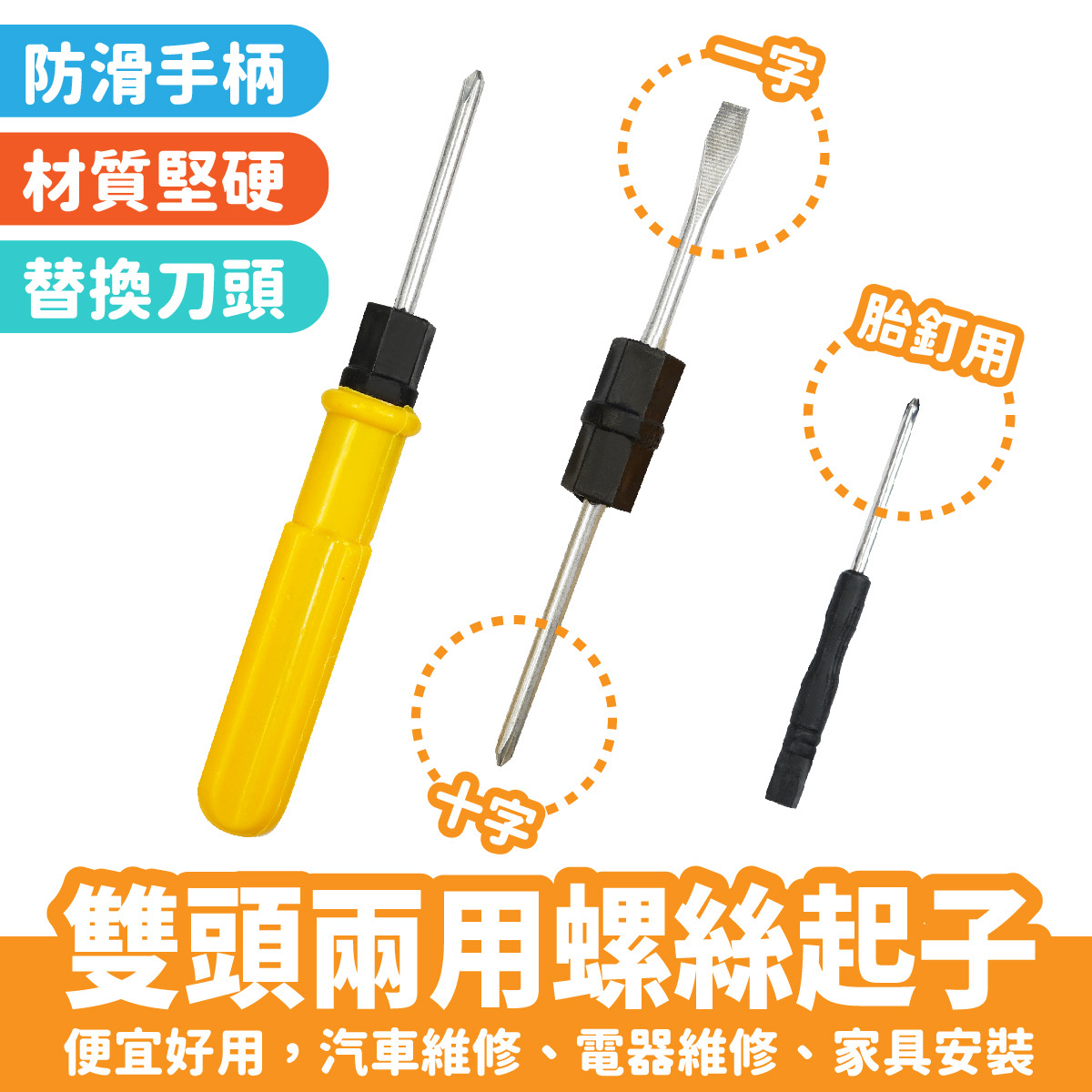 雙頭兩用螺絲起子｜補胎丁 十字螺絲起子 一字螺絲起子