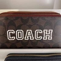[S] COACH C8856 LONG ZIP AROUND WALLET IN SIGNATURE CANVAS WITH VARSITY MOTIF,BROWN/CHALK MULTI, 195031678264 (SCO148)