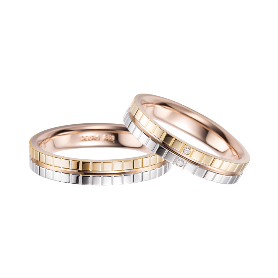 TANZO PT950鉑金及18K玫瑰金&黃金天然鑽石結婚戒指