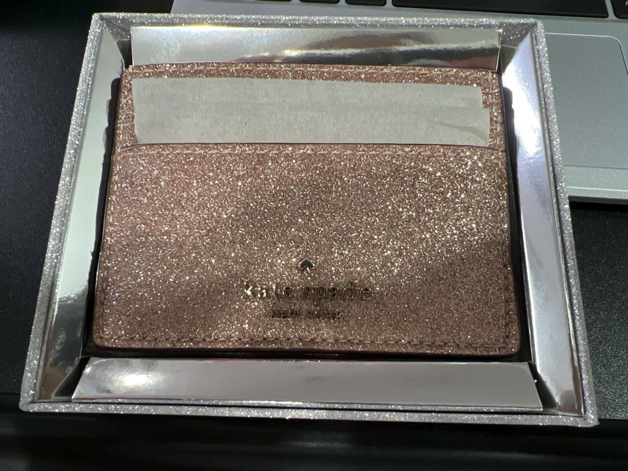 [S] KATE SPADE K9261 TINSEL GLITTER FABRIC BOXED CARD CASE,ROSEGOLD, 196021187254 (SKS325)