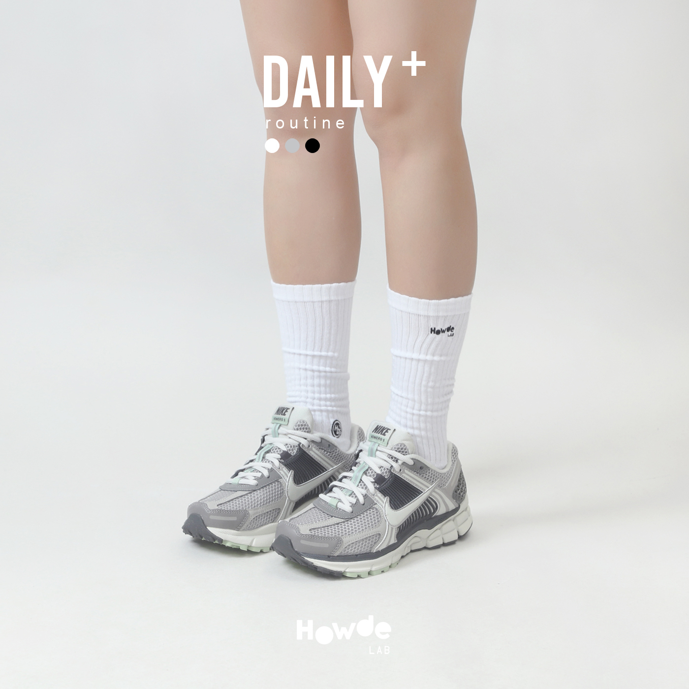 HOWDE LAB " DAILY+ " 日常堆疊襪 基本LOGO 白色 灰色 黑色 - 中高筒襪【22FW01】