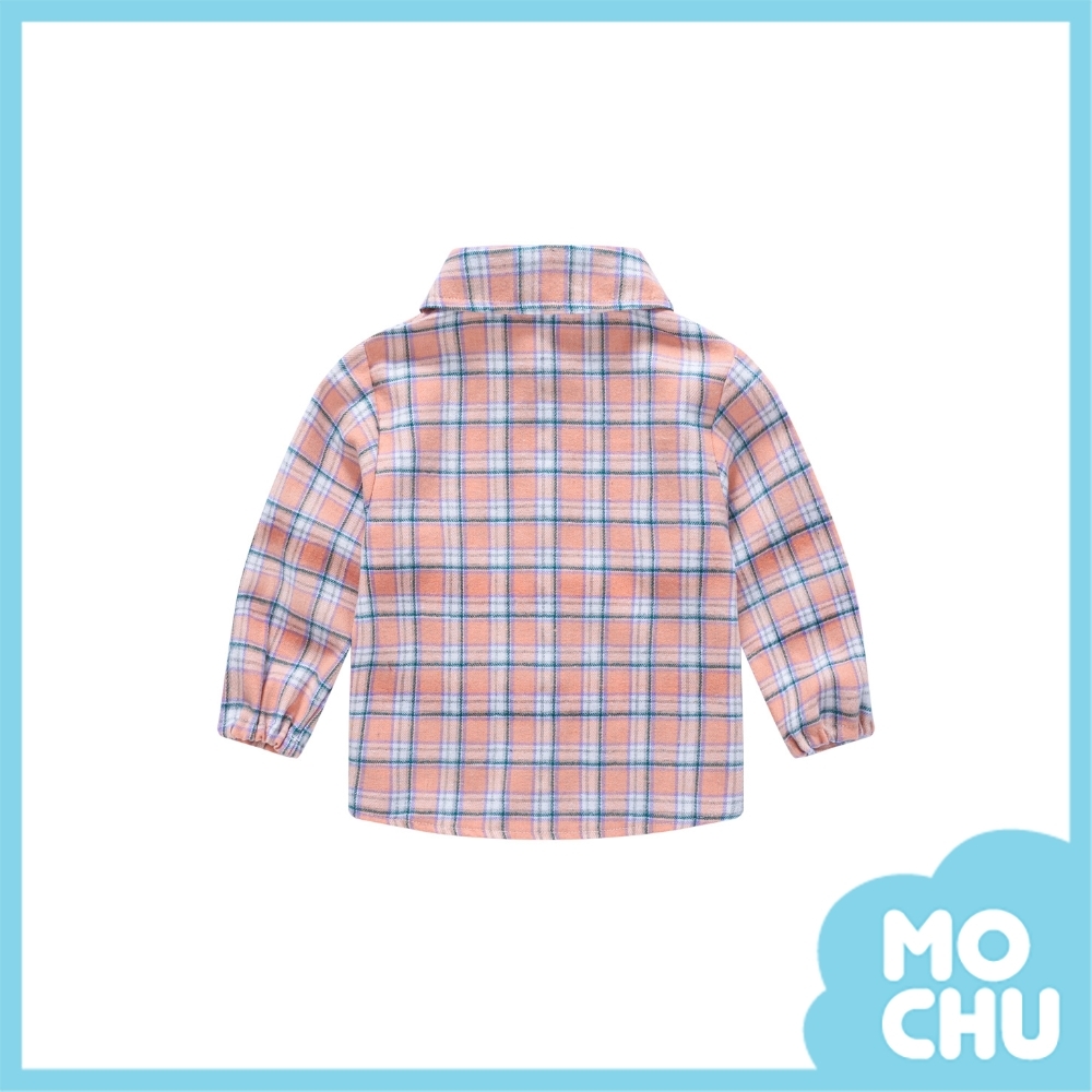 粉格子休閒長袖磨毛襯衫