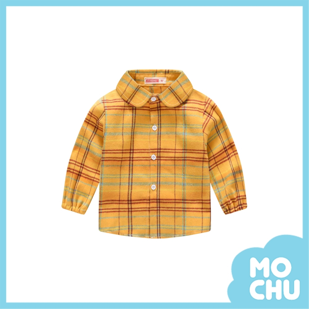 黃格子休閒長袖磨毛襯衫