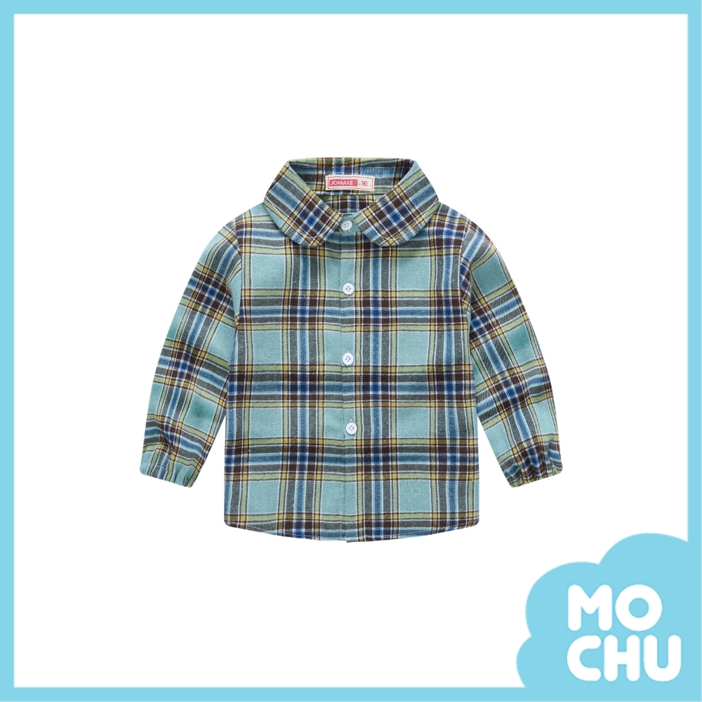 淡綠格子休閒長袖磨毛襯衫