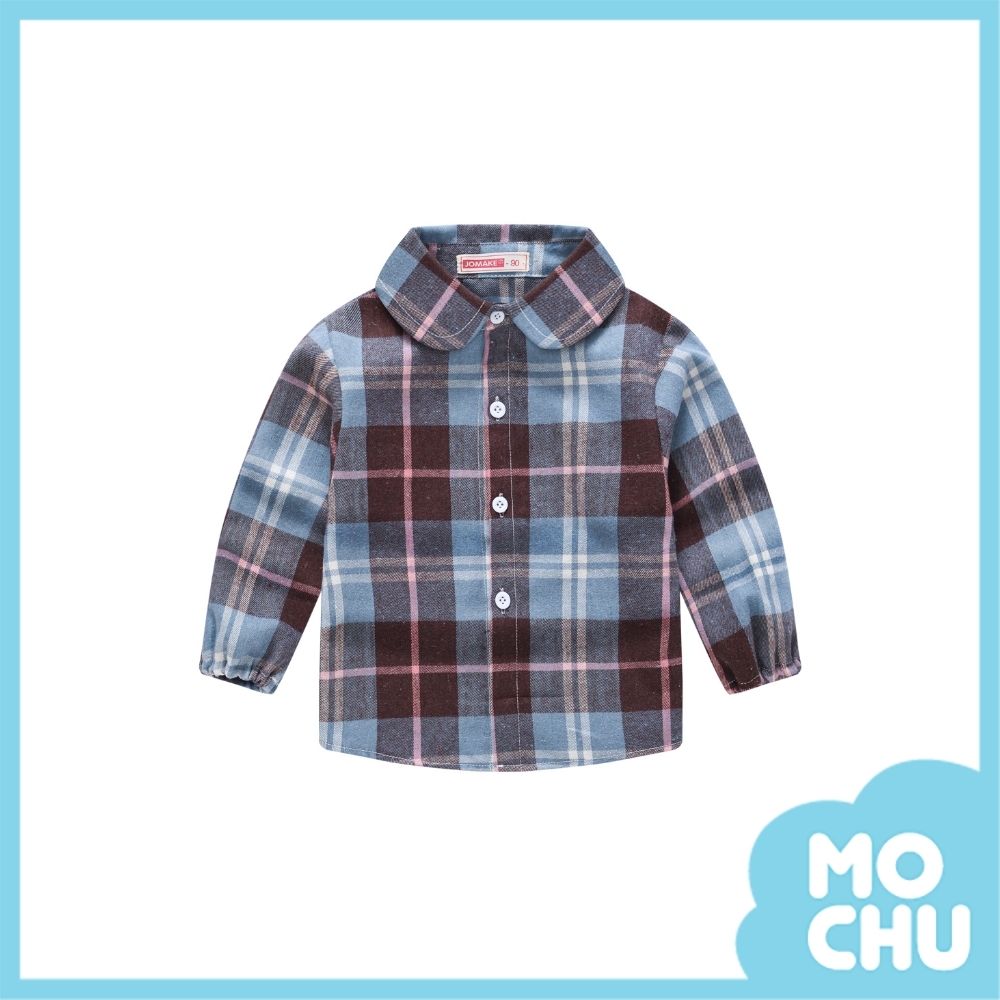 藍灰格子休閒長袖磨毛襯衫