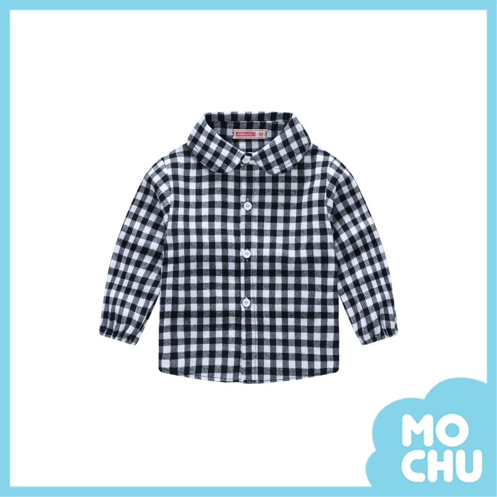 黑白格子休閒長袖磨毛襯衫