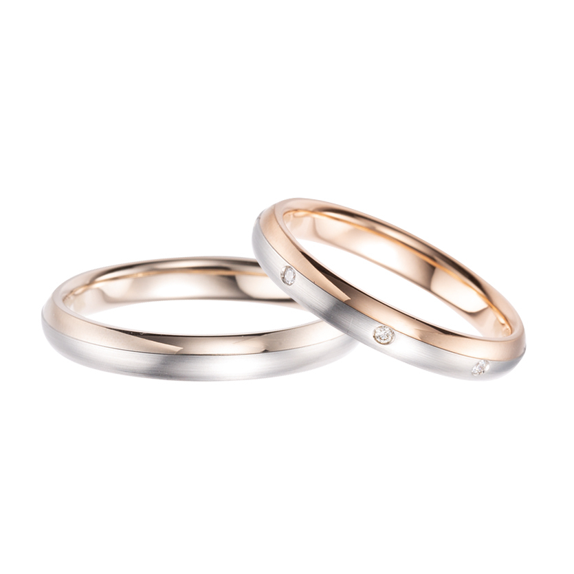 TANZO PT950鉑金及18K玫瑰金天然鑽石結婚戒指