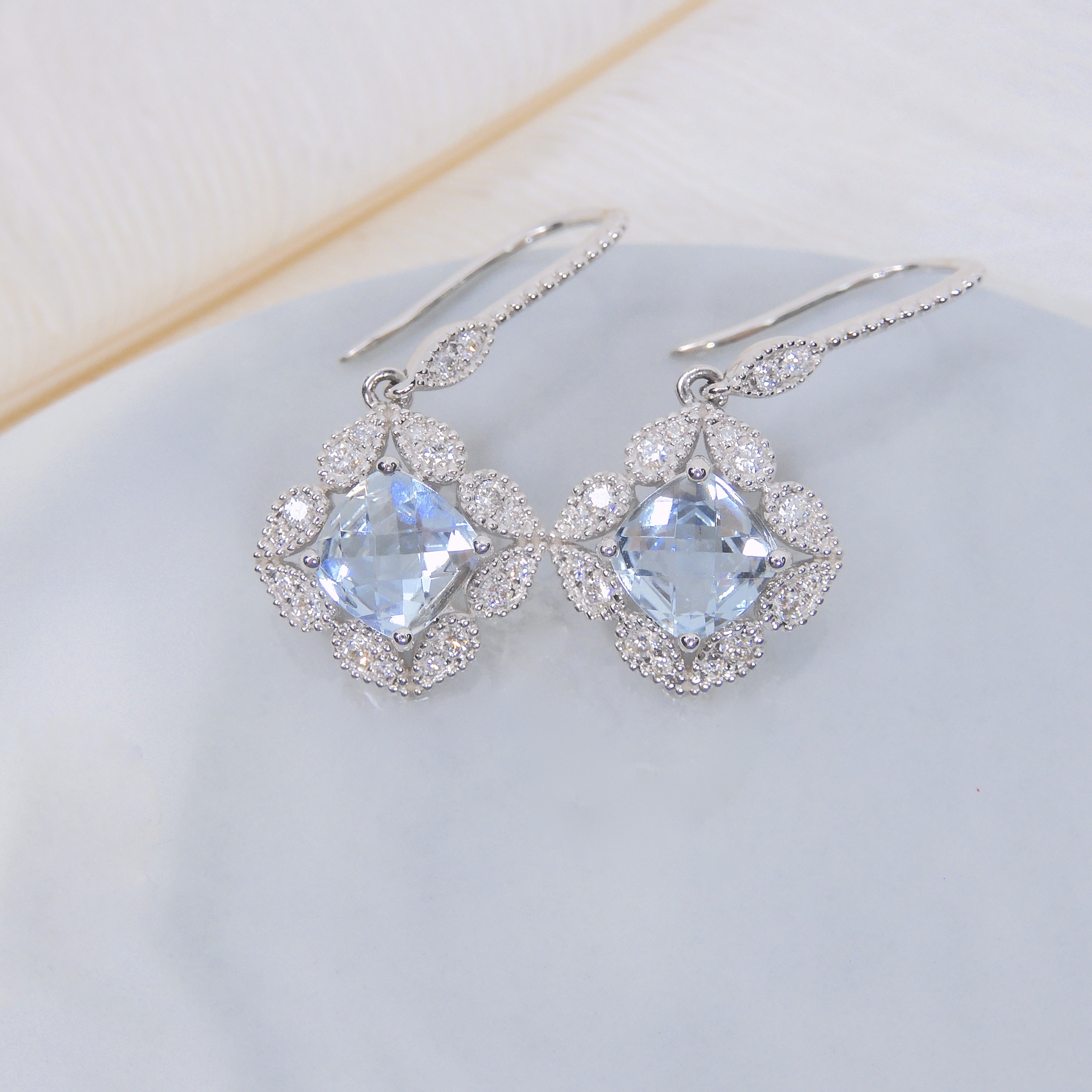 18K金 1.32ct 海藍寶耳環