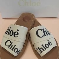[S] CHLOE WOODY FLAT SLIDES, WHITE, CHC19U18808101 (SCE10)