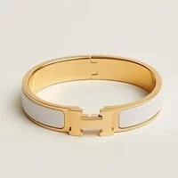 [S] HERMES CLIC H BRACELET, WHITE/GOLD, SHM17 (SHM17)