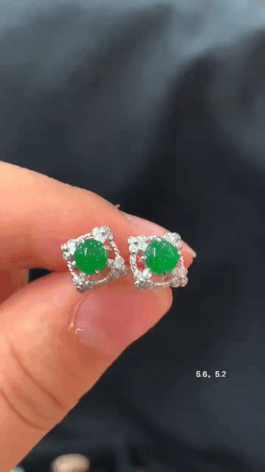 滿綠耳釘, 天然翡翠A玉, 緬甸玉, Jade, Jadeite