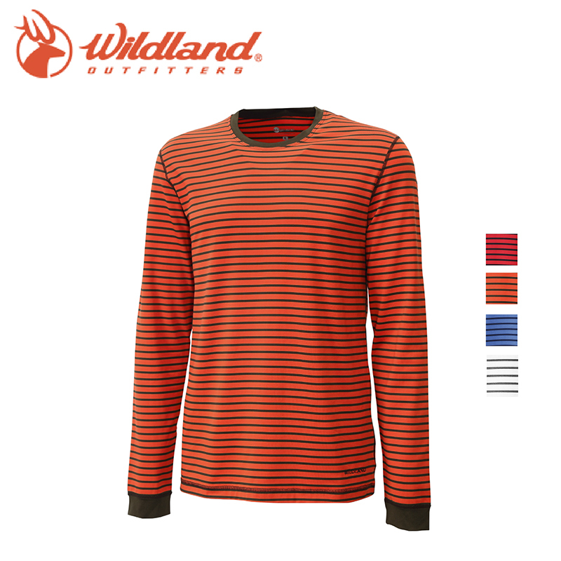 Wildland 荒野 12662 男遠紅外線條紋保暖衣 77(中藍、橘、紅、白) 中層衣/吸濕快乾/保暖/透氣/彈性  01W12662