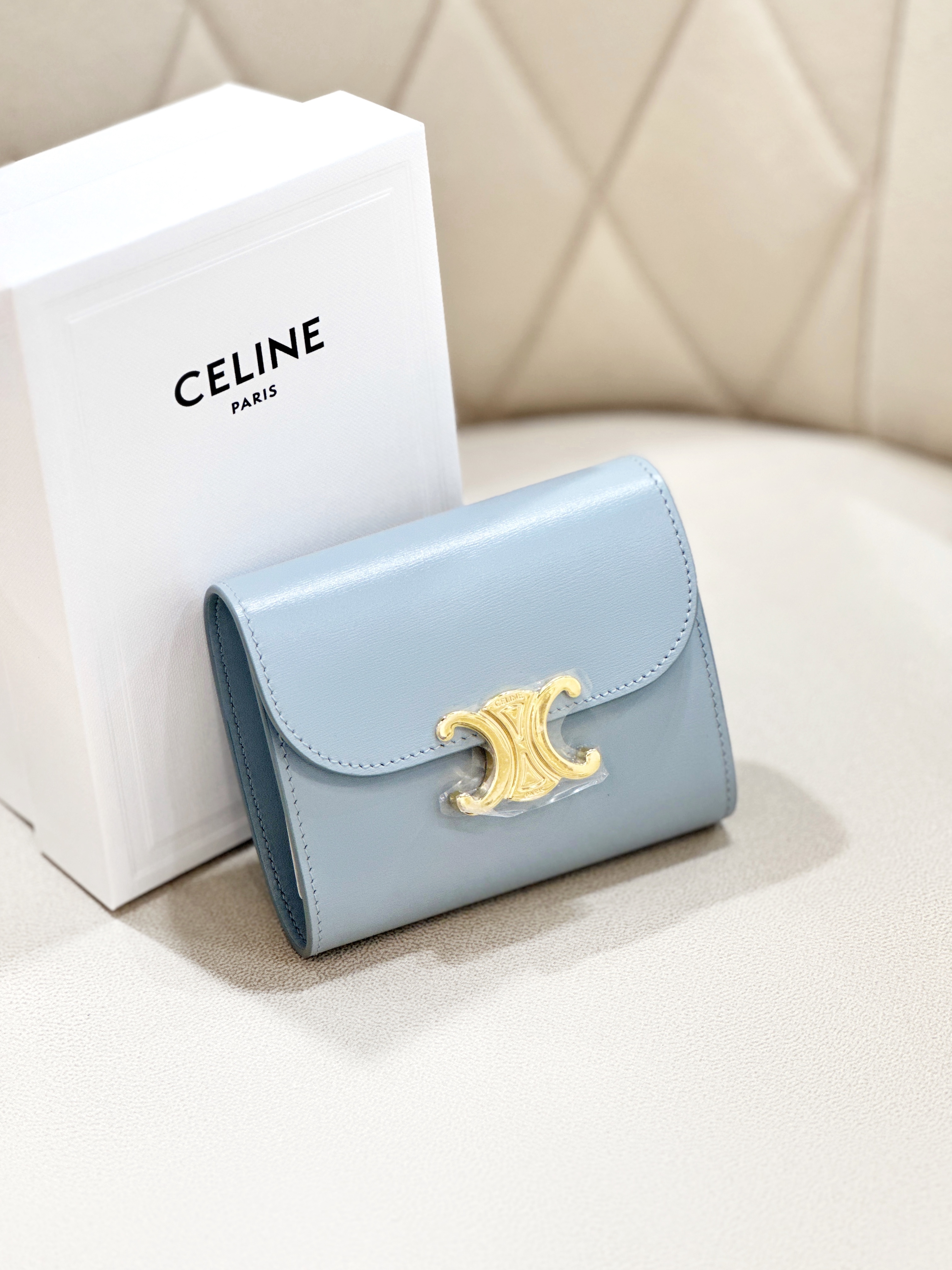 CELINE Triomphe Small Flap Wallet - ice blue CELINE Triomphe Small Flap Wallet - ice blue