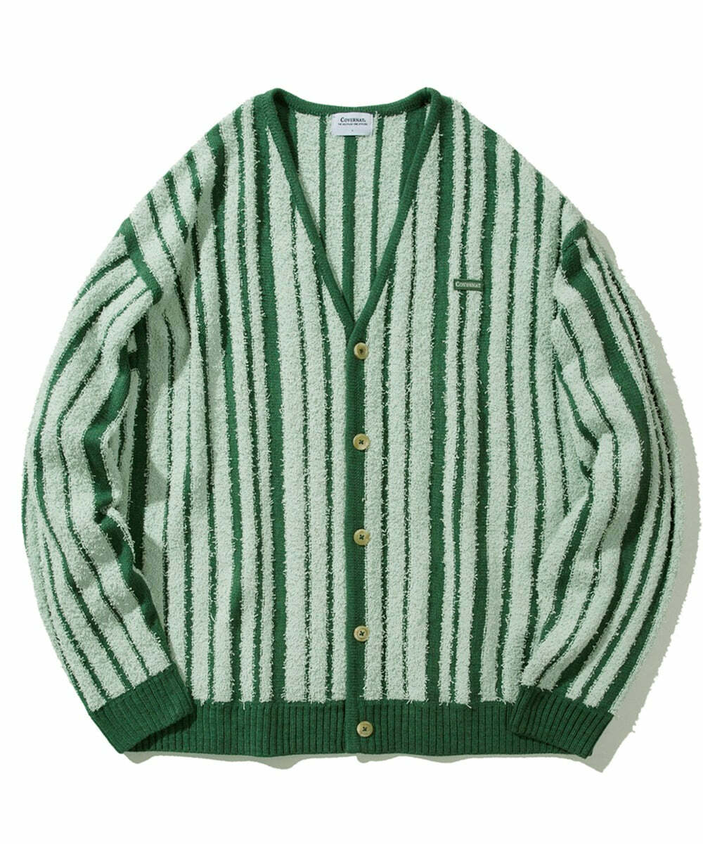 COVERNAT 直條紋 毛毛襯衫 外套  綠色