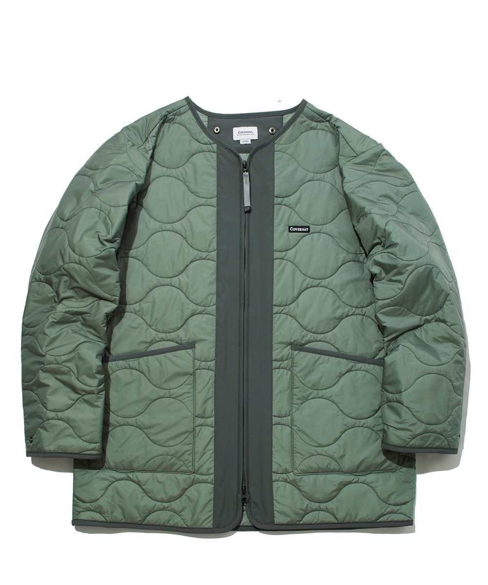 COVERNAT 絎縫無領 夾克 外套 灰綠色