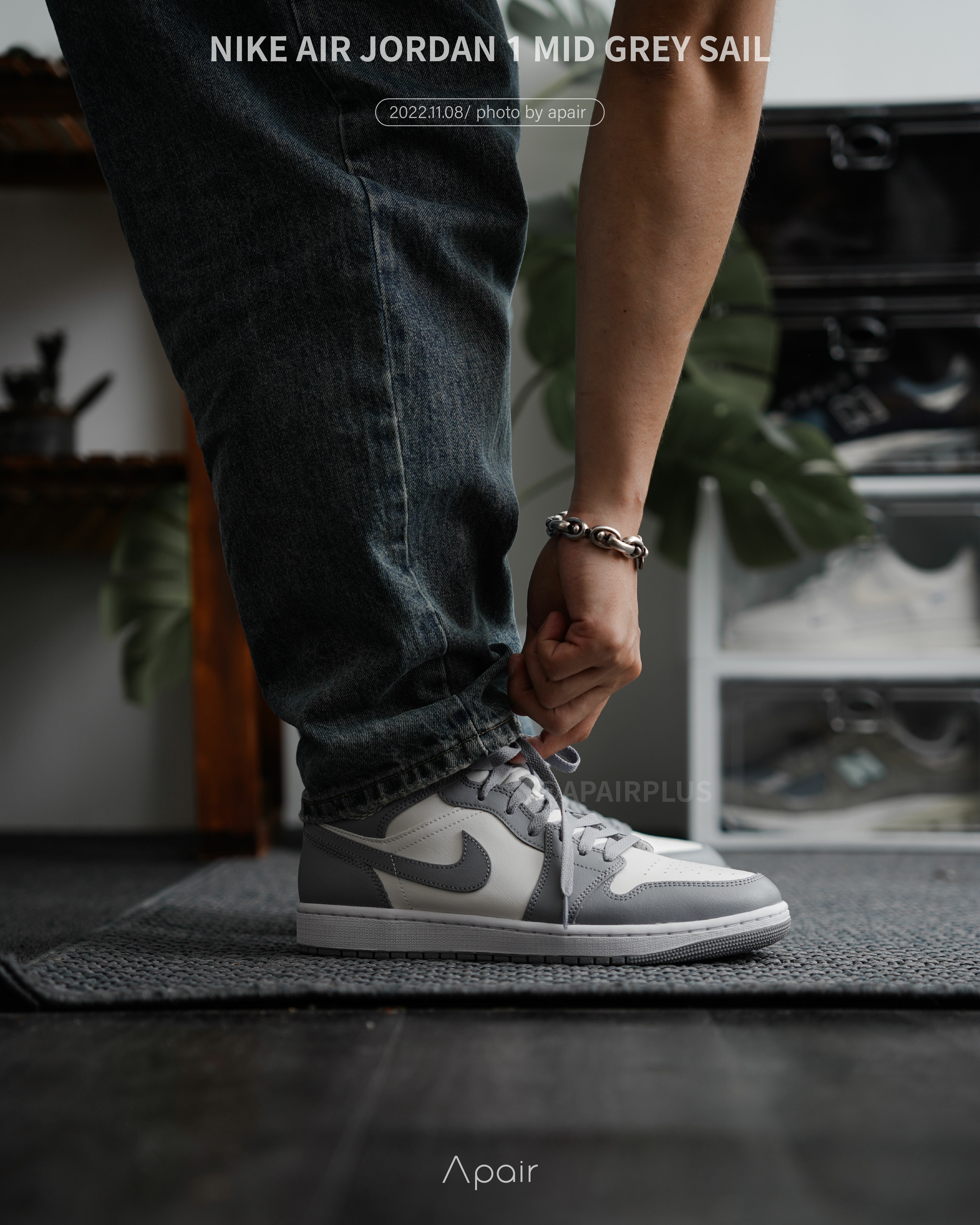 APAIR】現貨Nike Air Jordan 1 Mid Grey Sail 復古灰白小Dior 中筒