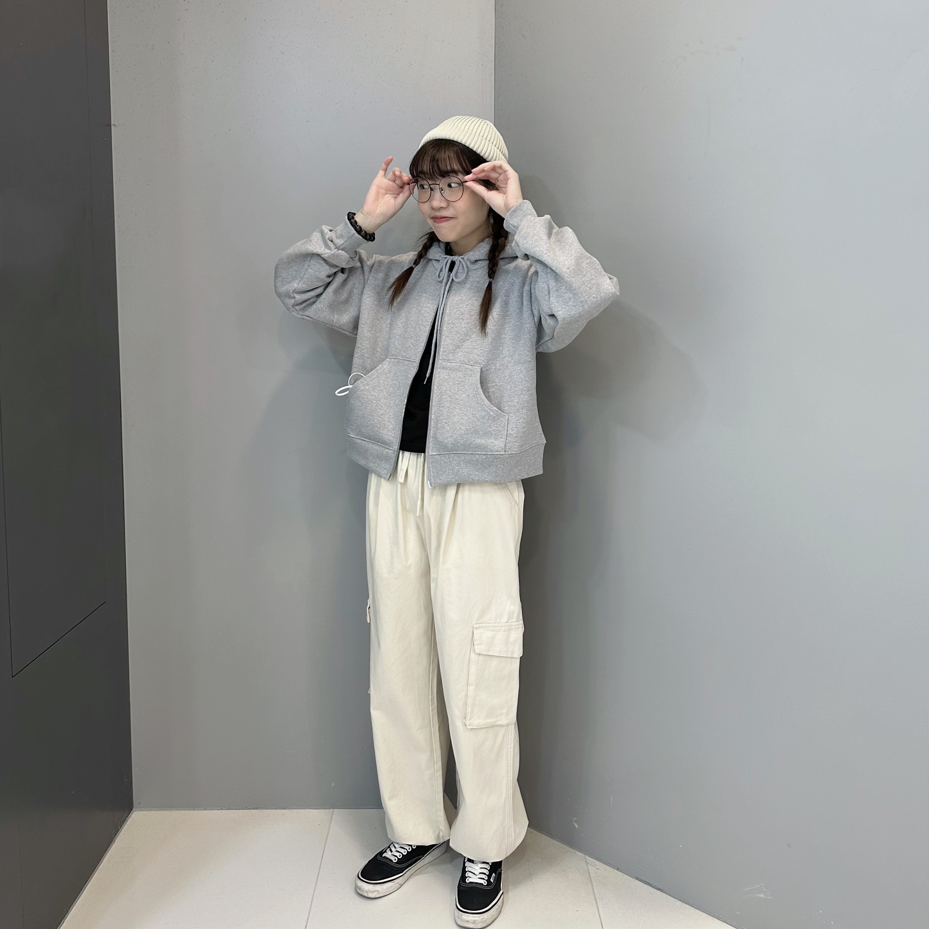 雙側口袋束繩斜布褲