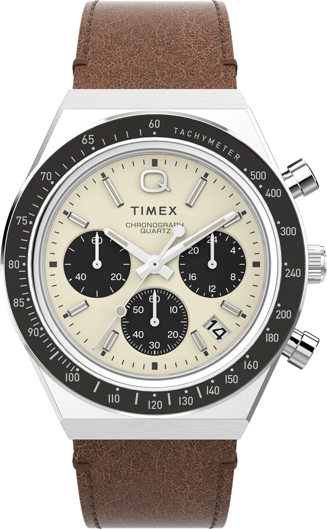 萬年鐘錶 - TIMEX 天美時   Q-Timex  歐洲賽道經典精緻呈現三眼計時男錶-白面皮革款   TW2V42800   timex Q  錶徑40MM