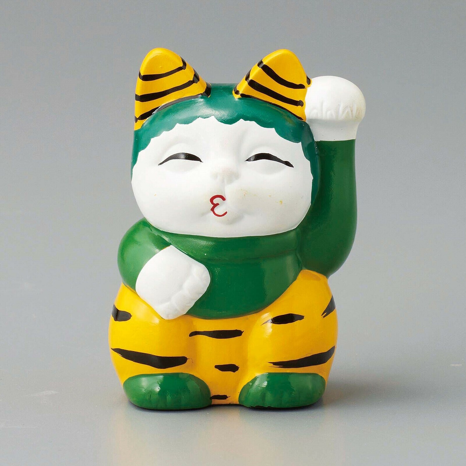 日式陶瓷職人の手書招財貓擺設(綠) (日本製)