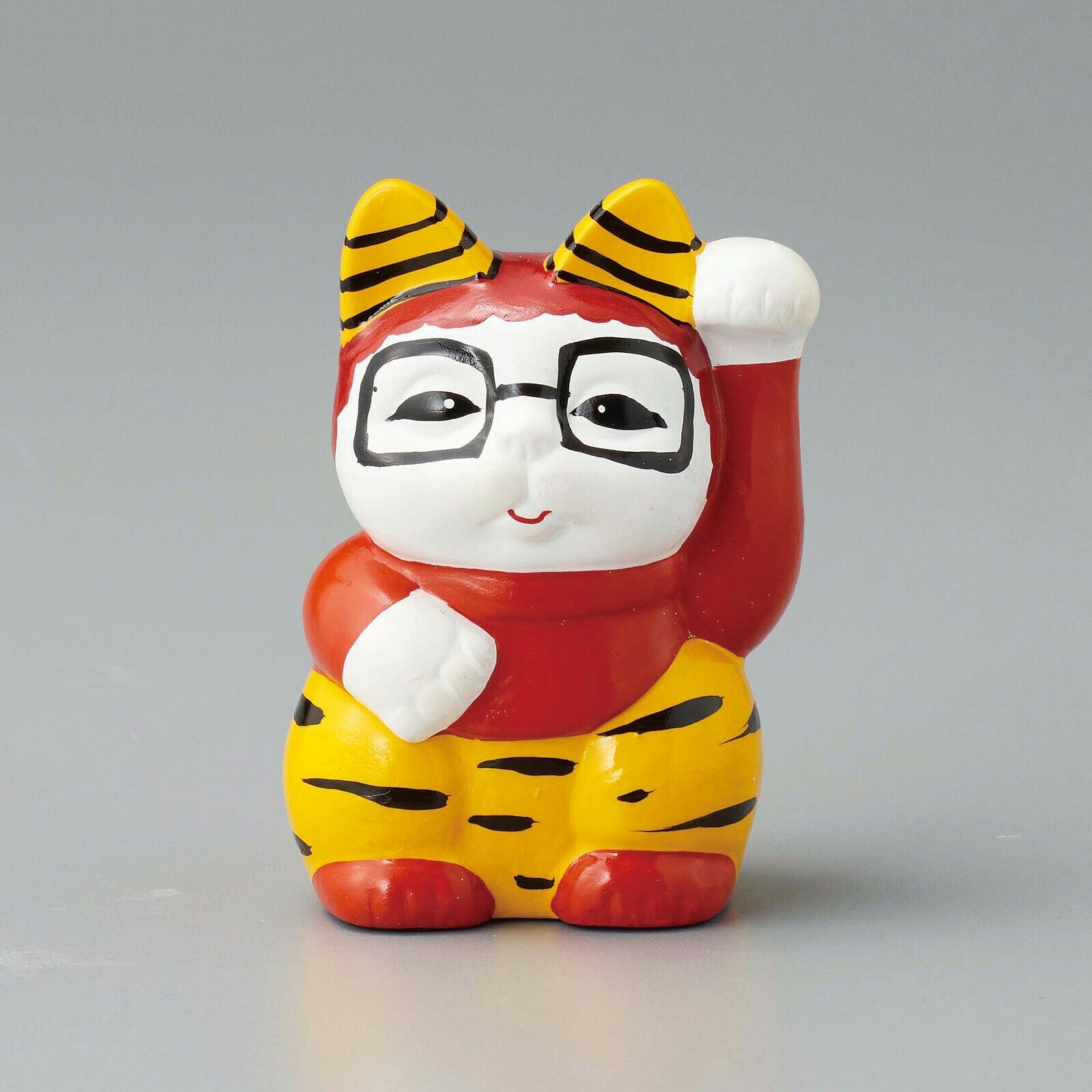 日式陶瓷職人の手書招財貓擺設(赤) (日本製)