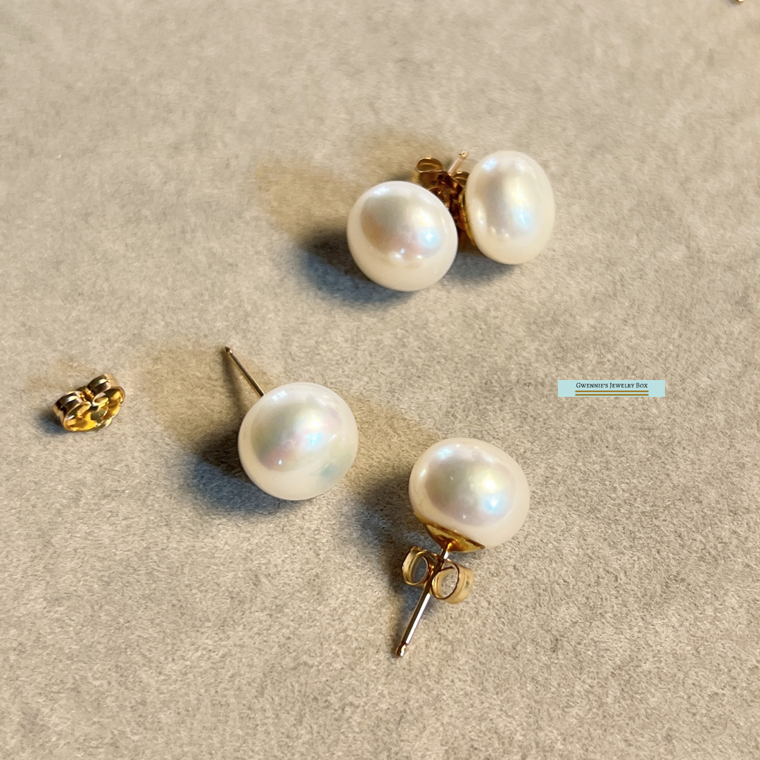 厚扁圓珍珠14Ｋ金耳環