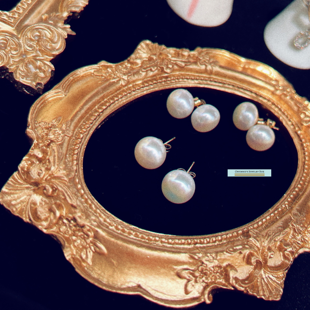 厚扁圓珍珠14Ｋ金耳環