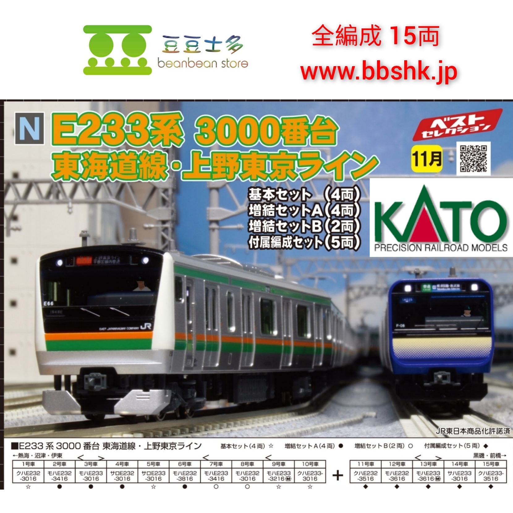 KATO 10-1267,68,69 & 70 E233系3000番台 東海道線・上野東京ライン ...