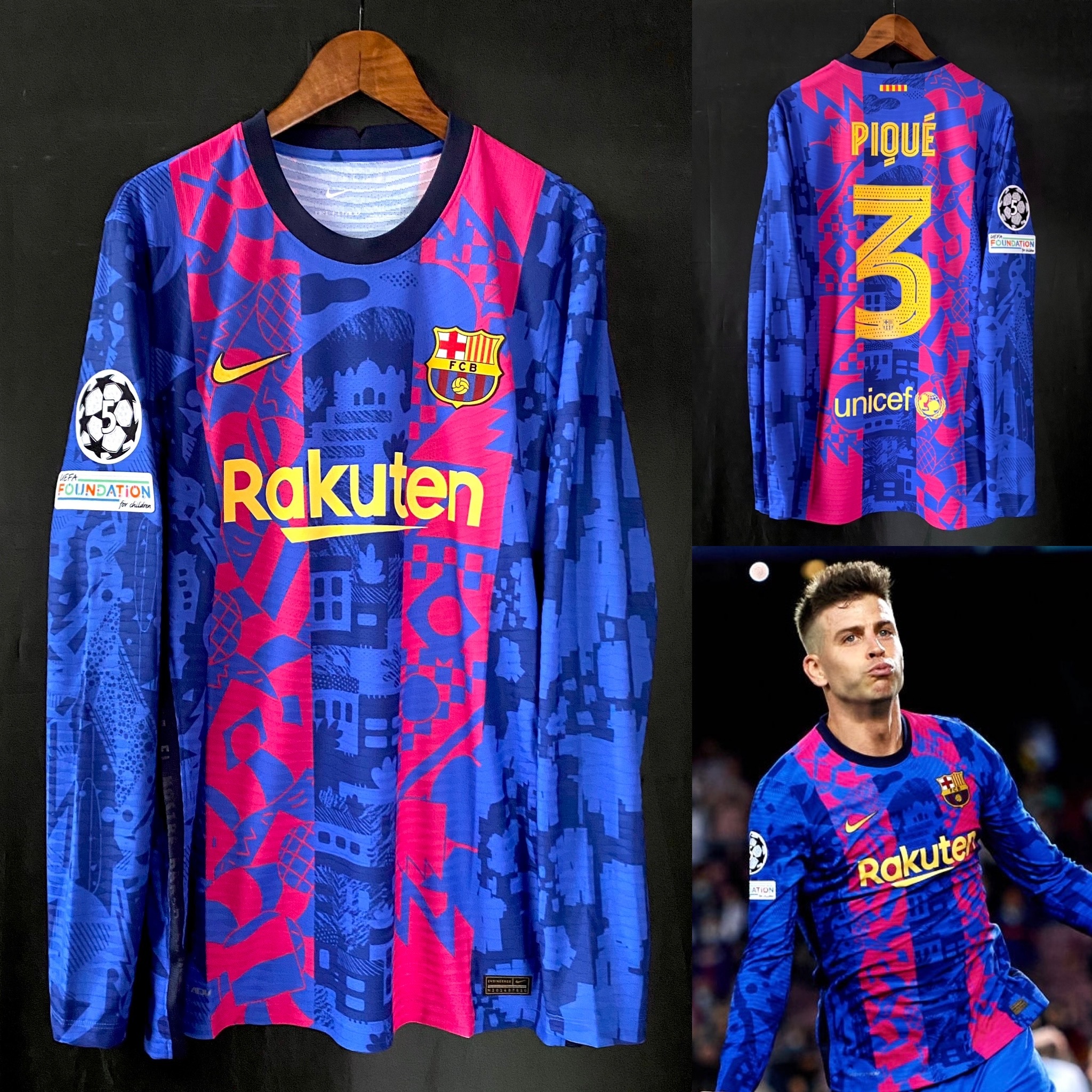 (更衣室版) 巴塞隆拿 2021-2022 Nike 歐聯長䄂更衣室球員版球衣 #3 PIQUE