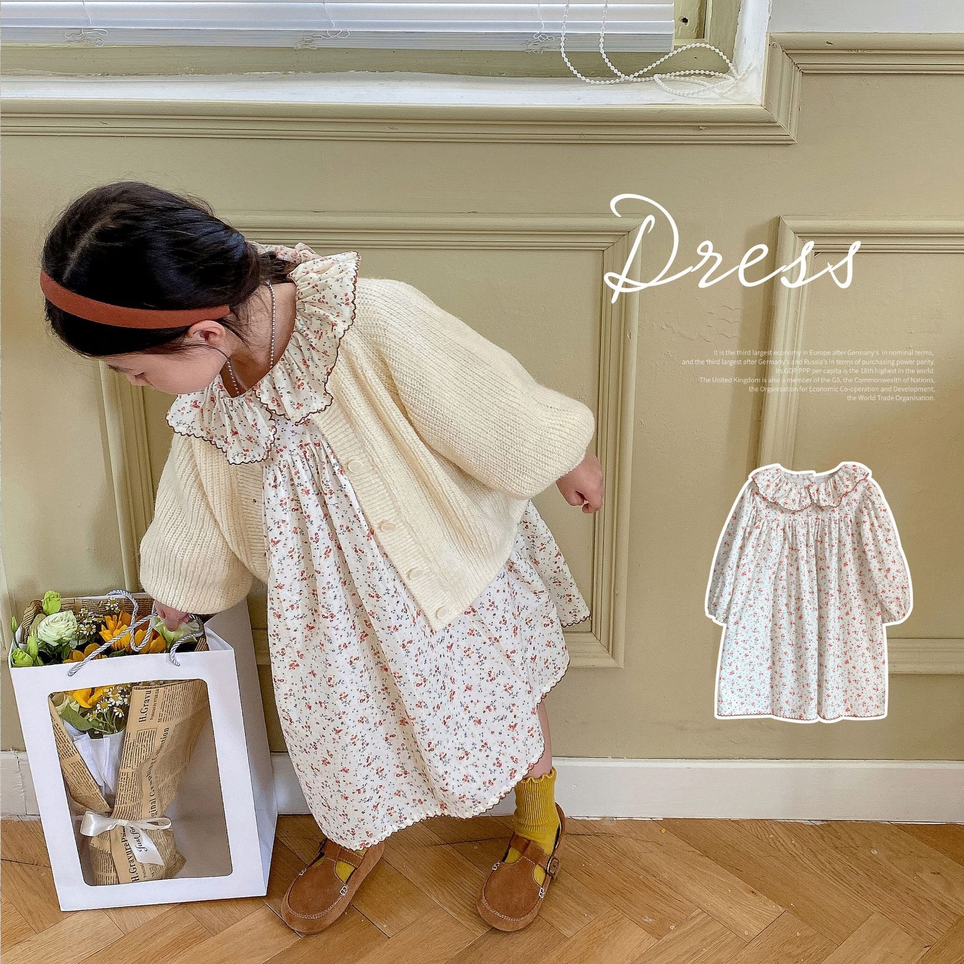 花邊翻領小碎花洋裝